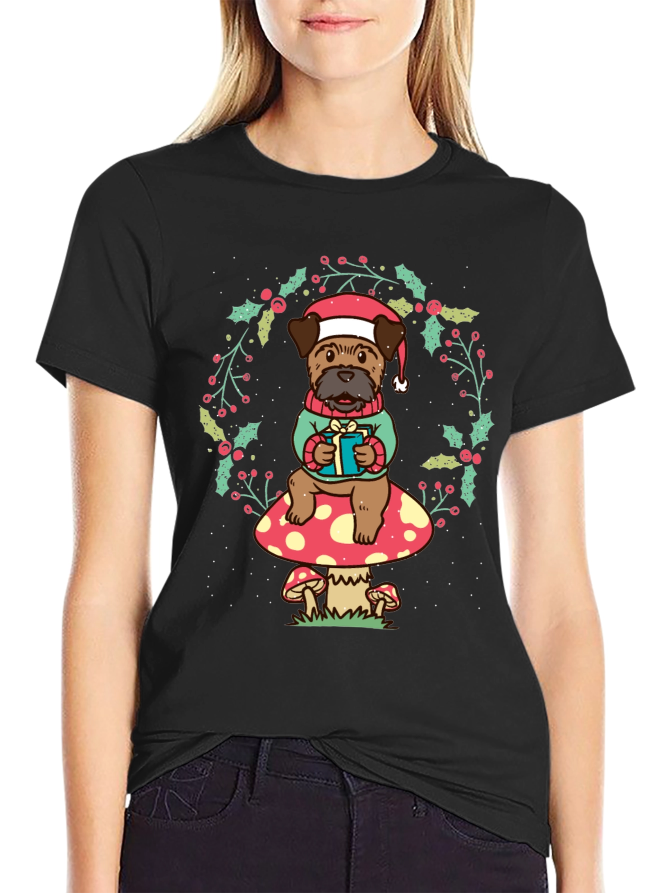 Festive Dog on Mushroom T-Shirt