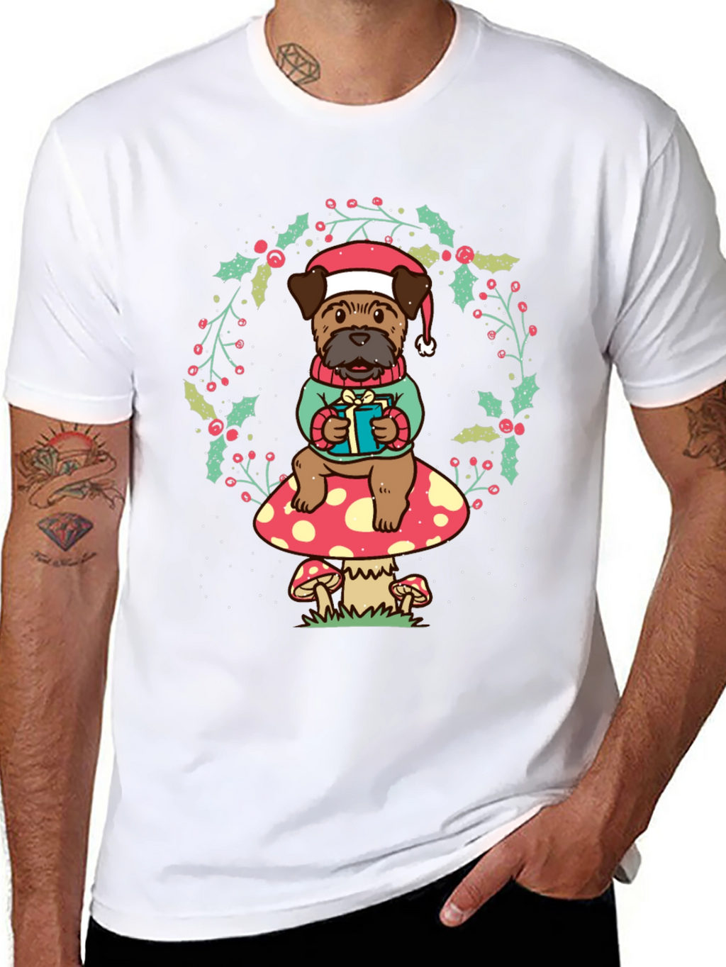 Festive Dog on Mushroom T-Shirt