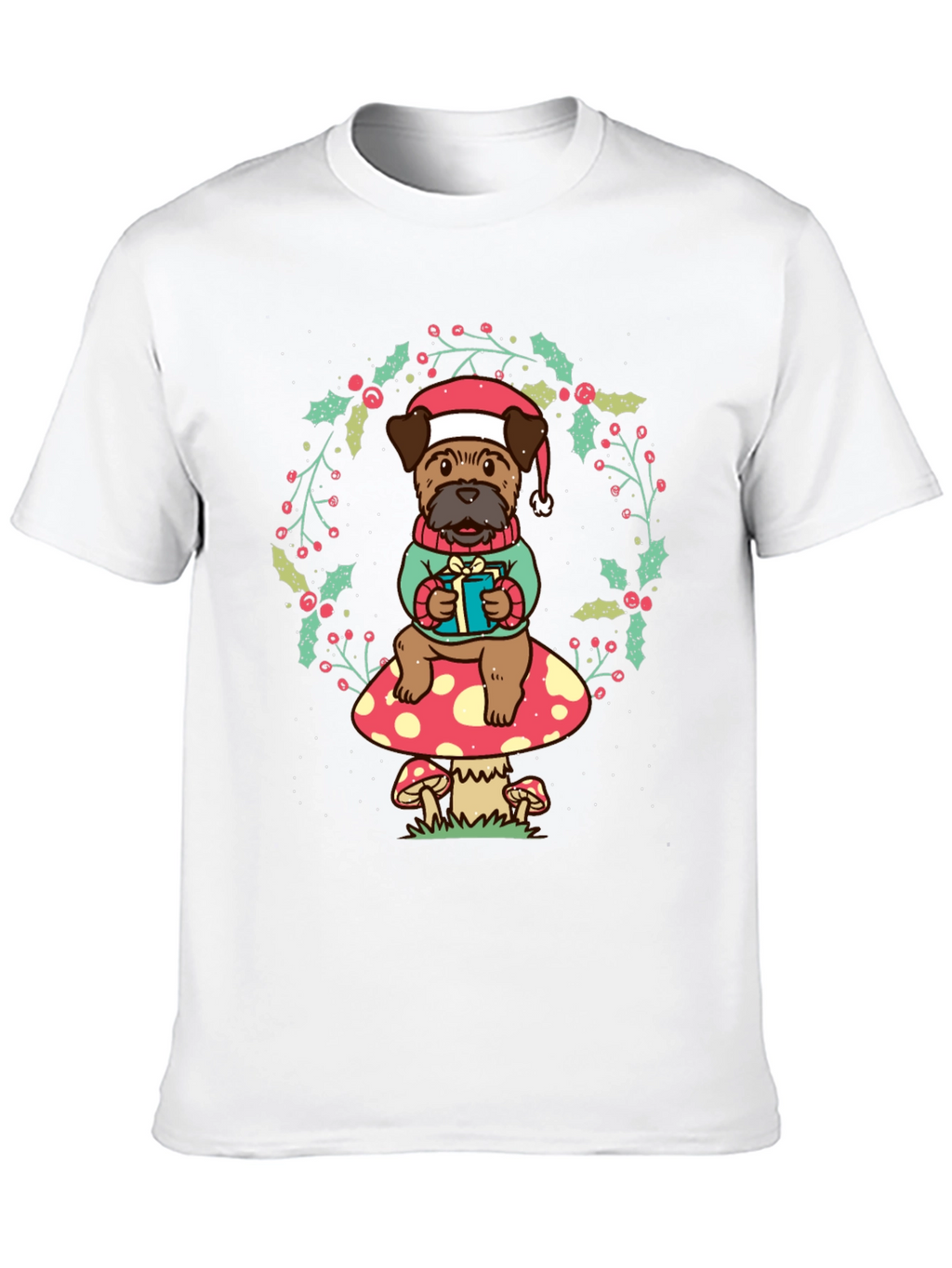 Festive Dog on Mushroom T-Shirt