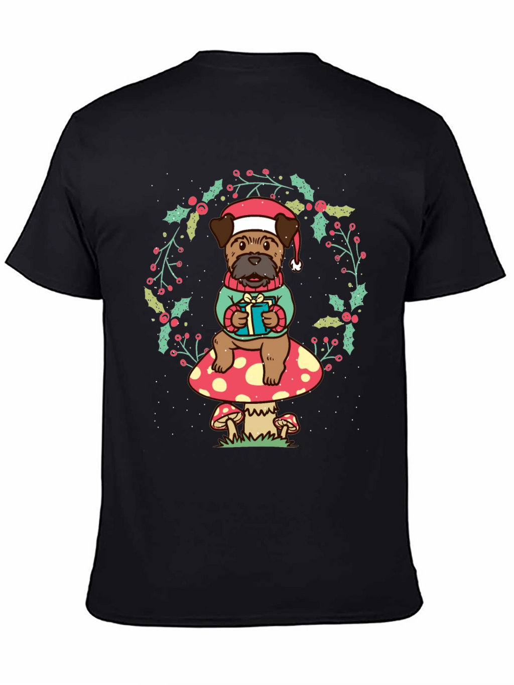 Festive Dog on Mushroom T-Shirt