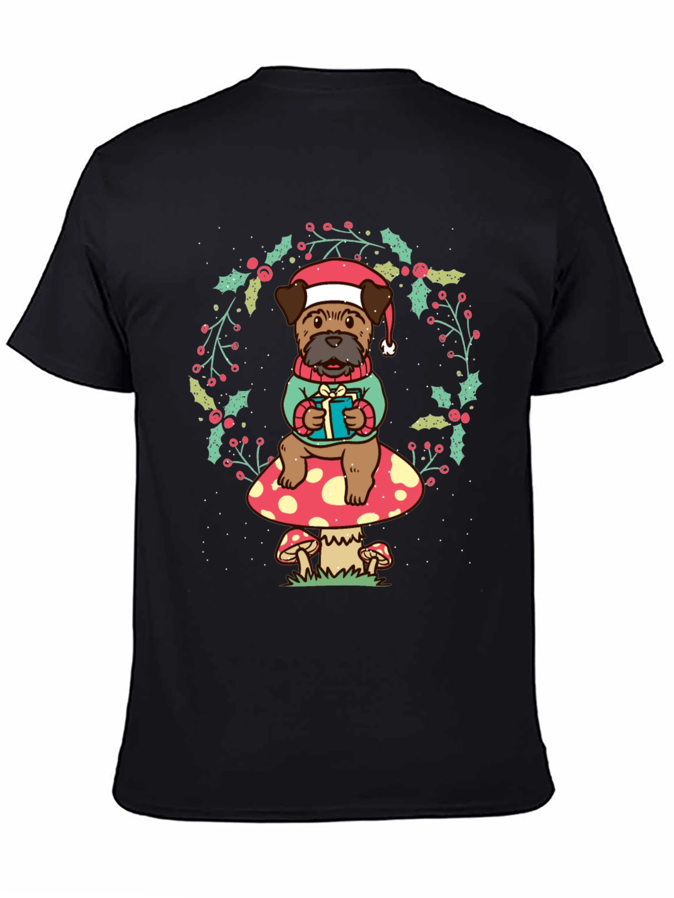 Festive Dog on Mushroom T-Shirt