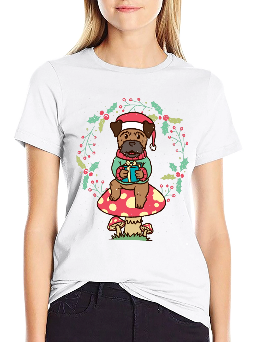 Festive Dog on Mushroom T-Shirt