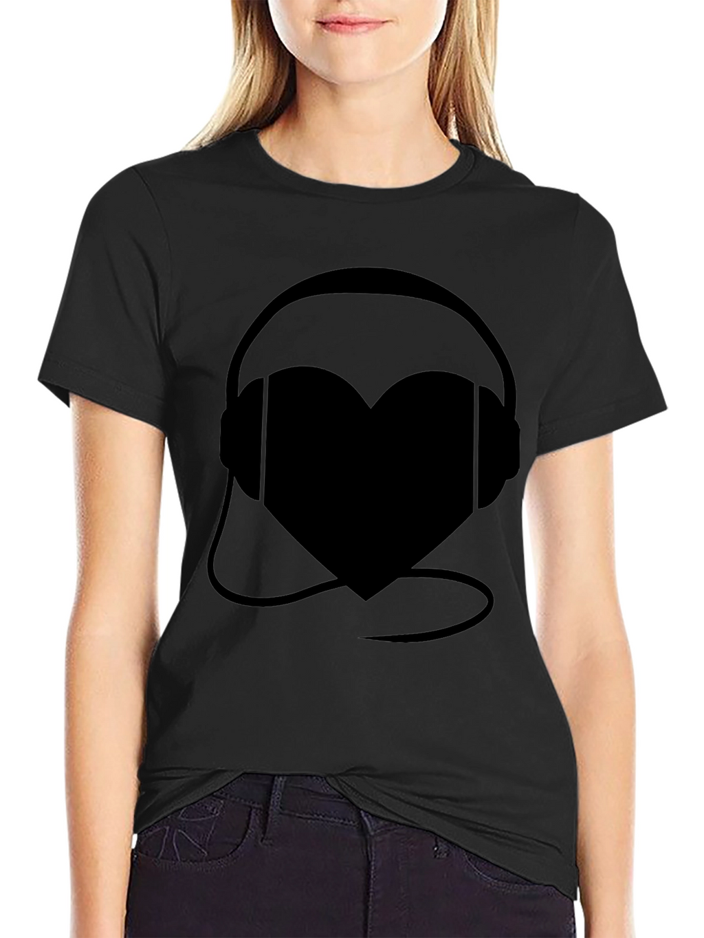 Heart Headphones Black Graphic Tee