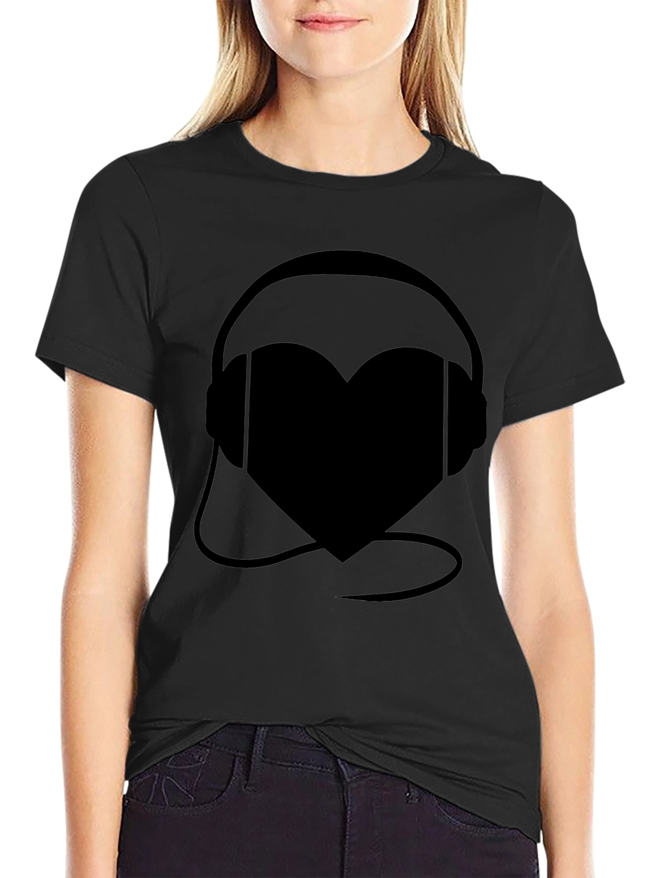 Heart Headphones Black Graphic Tee