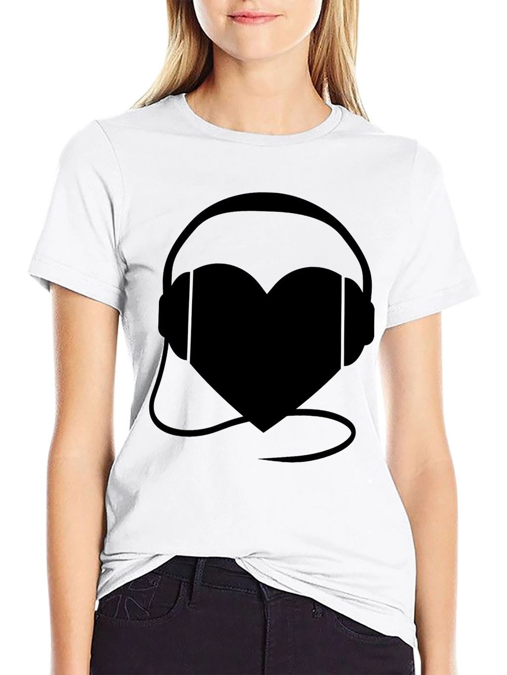 Heart Headphones Black Graphic Tee