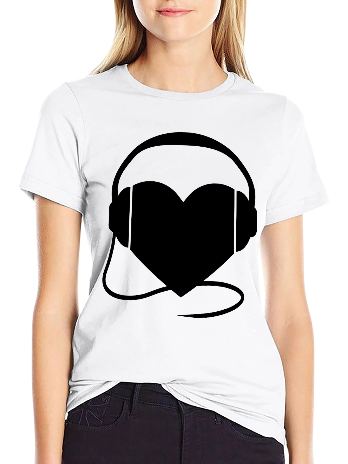 Heart Headphones Black Graphic Tee