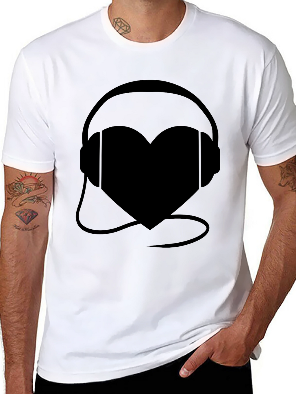 Heart Headphones Black Graphic Tee