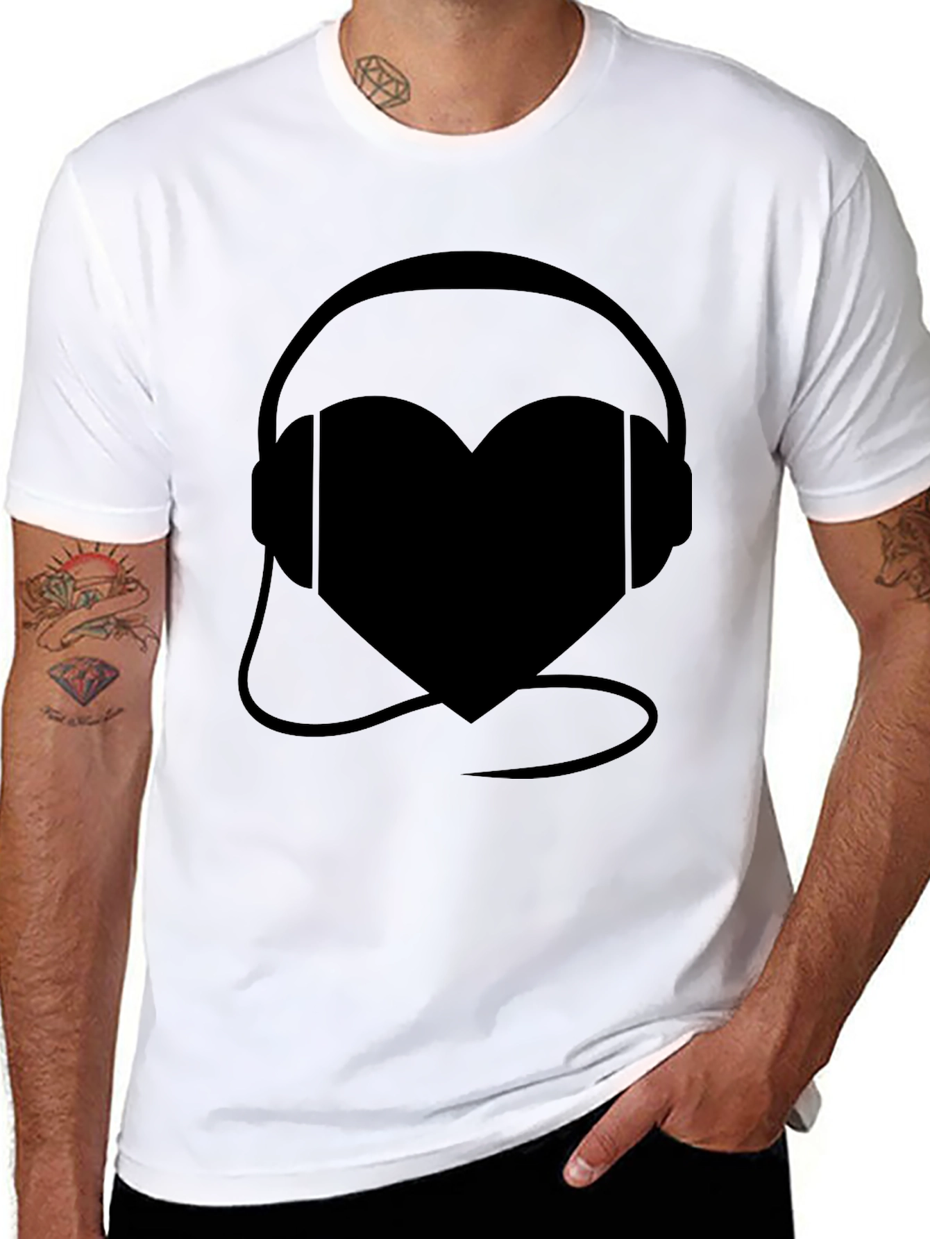 Heart Headphones Black Graphic Tee