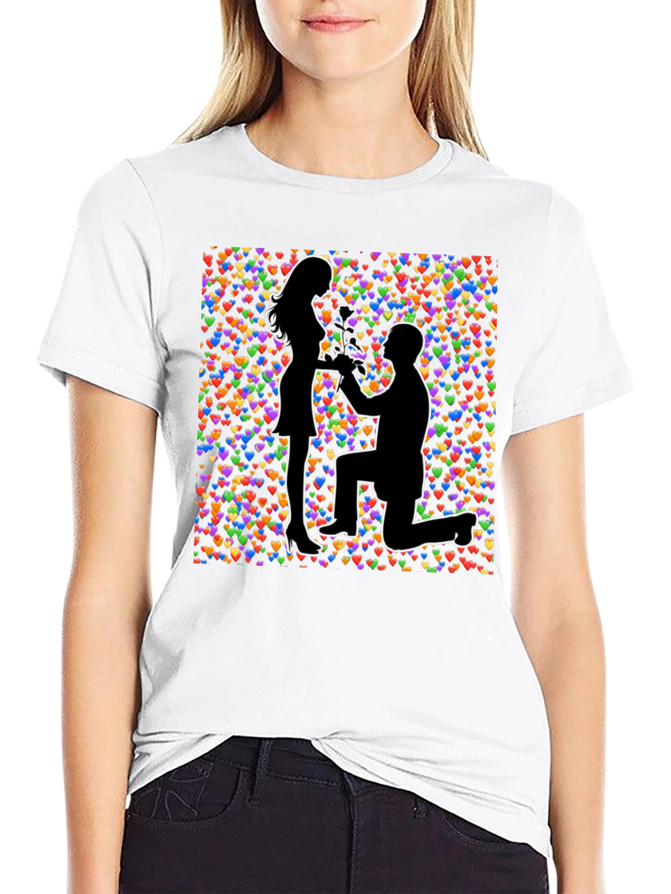 Proposal Heart Print Black T-Shirt