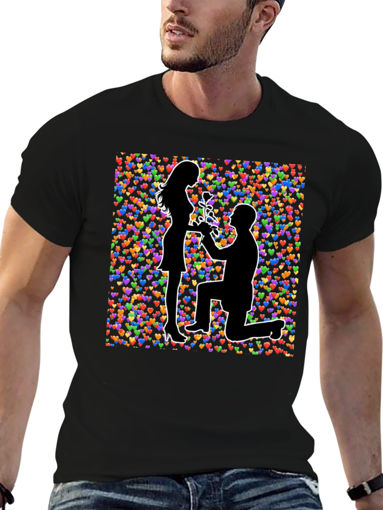 Proposal Heart Print Black T-Shirt