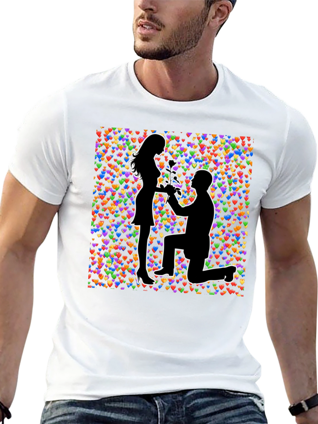 Proposal Heart Print Black T-Shirt