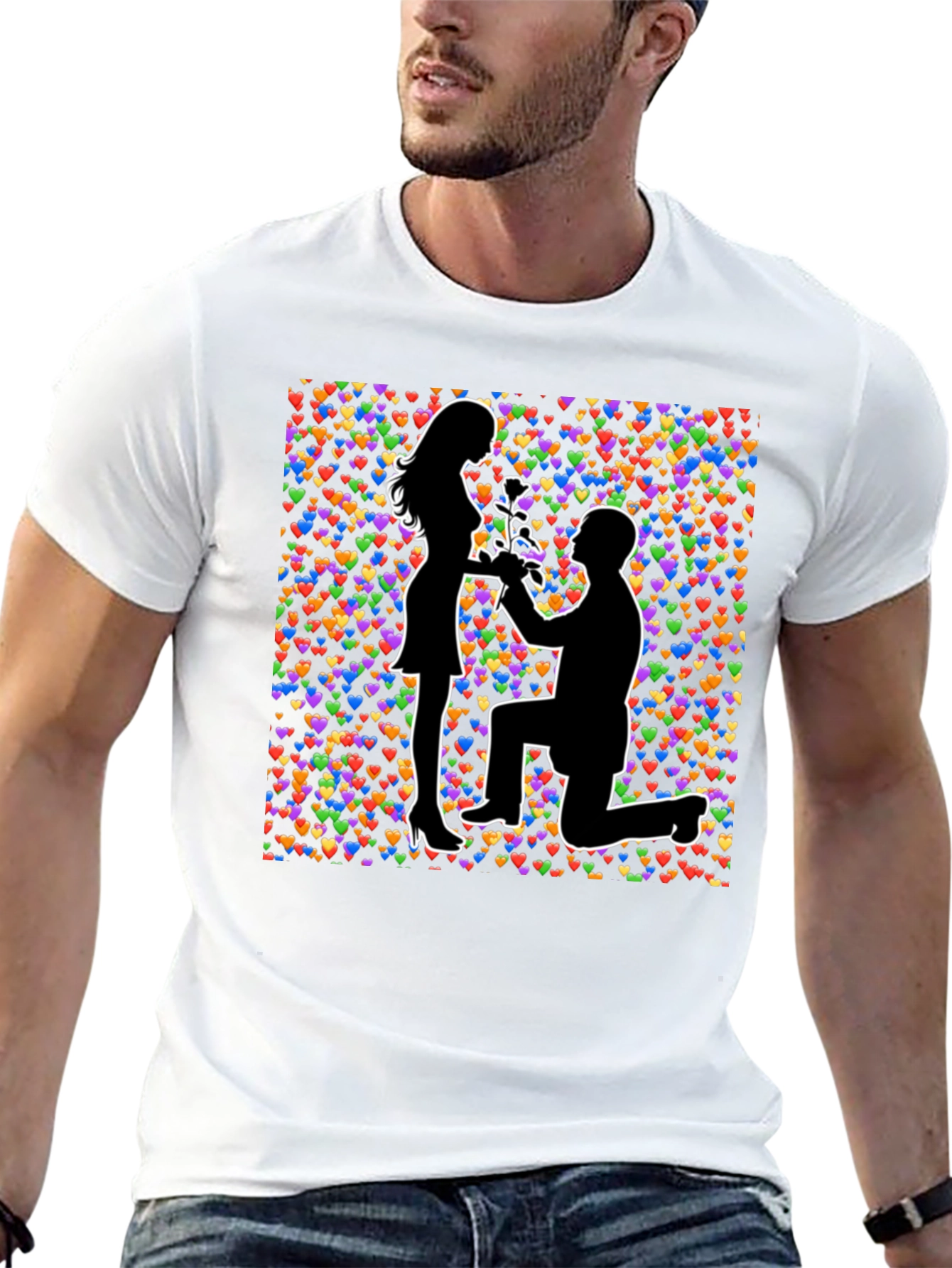 Proposal Heart Print Black T-Shirt