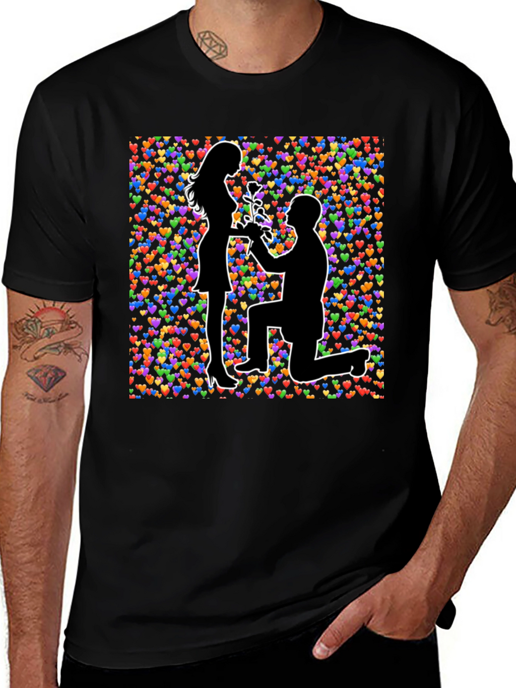 Proposal Heart Print Black T-Shirt