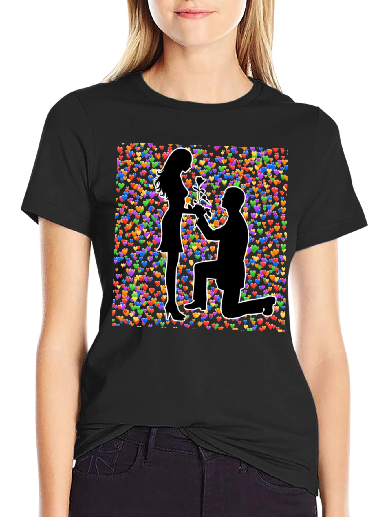 Proposal Heart Print Black T-Shirt