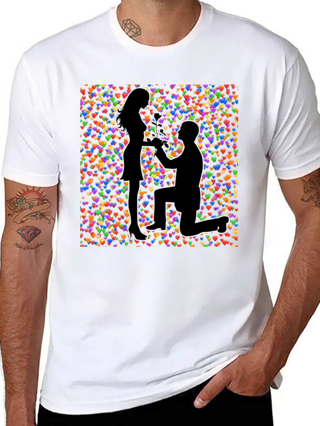 Proposal Heart Print Black T-Shirt