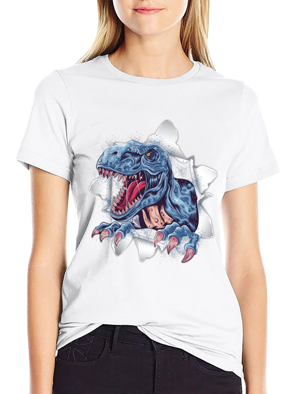 T-Rex Ripping Through Black T-Shirt