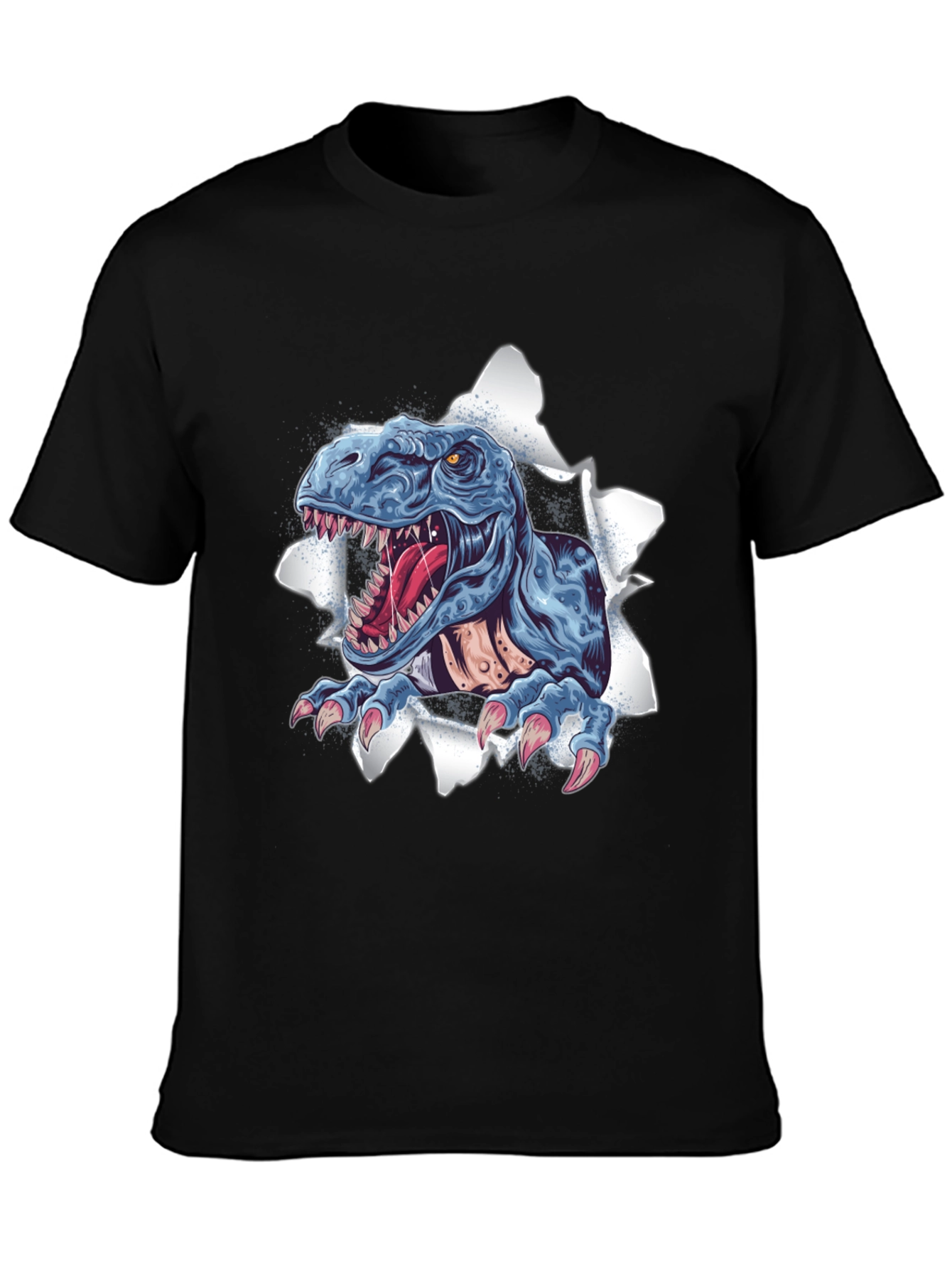 T-Rex Ripping Through Black T-Shirt