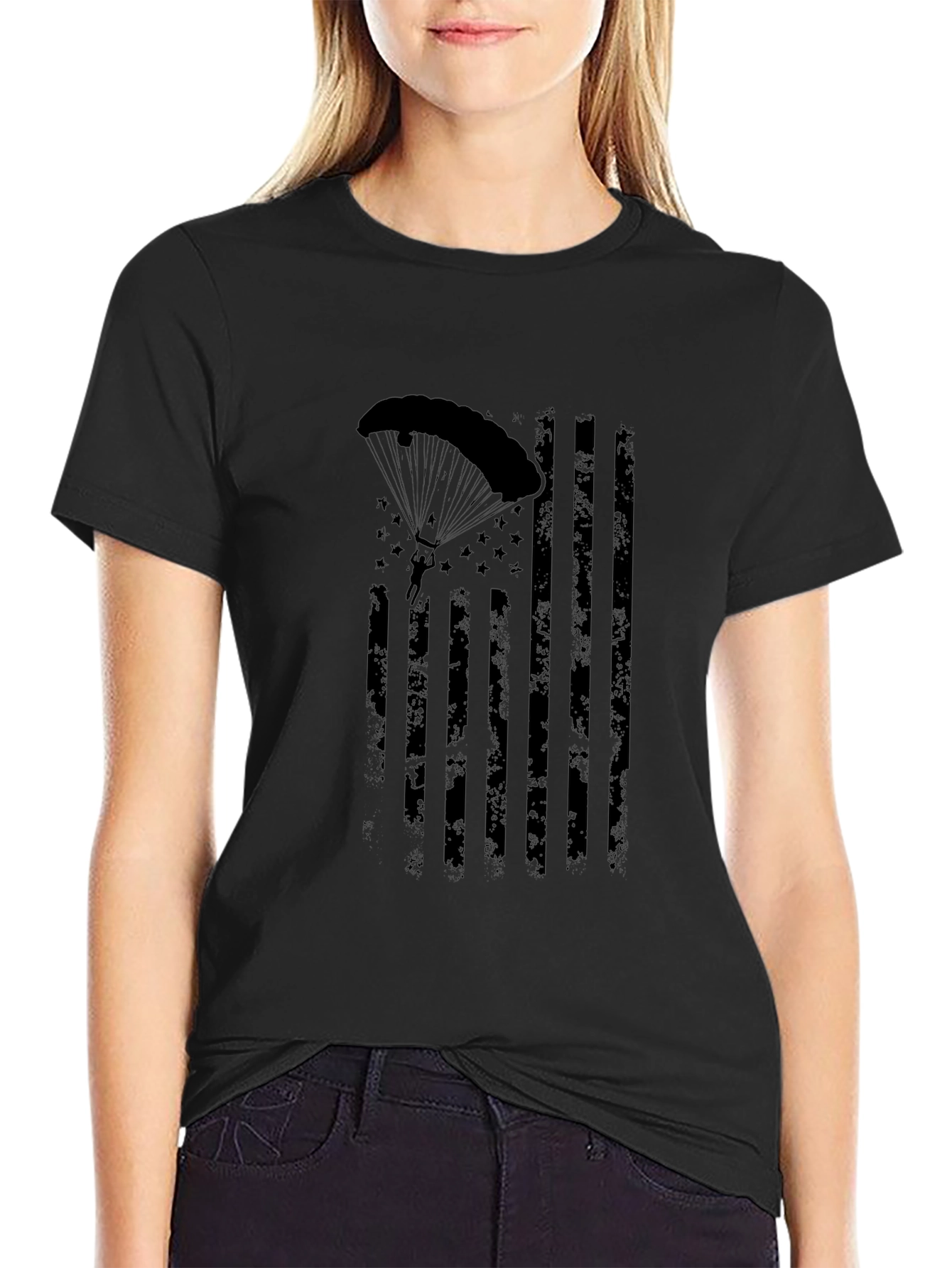 Parachutist American Flag Distressed Graphic Tee