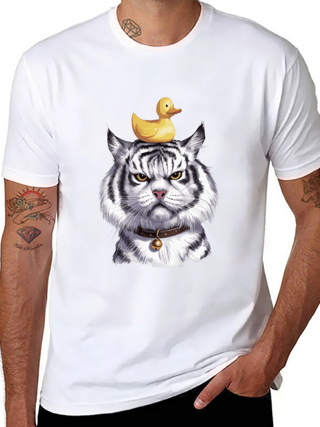 Tiger with Duck on Head Graphic Tee