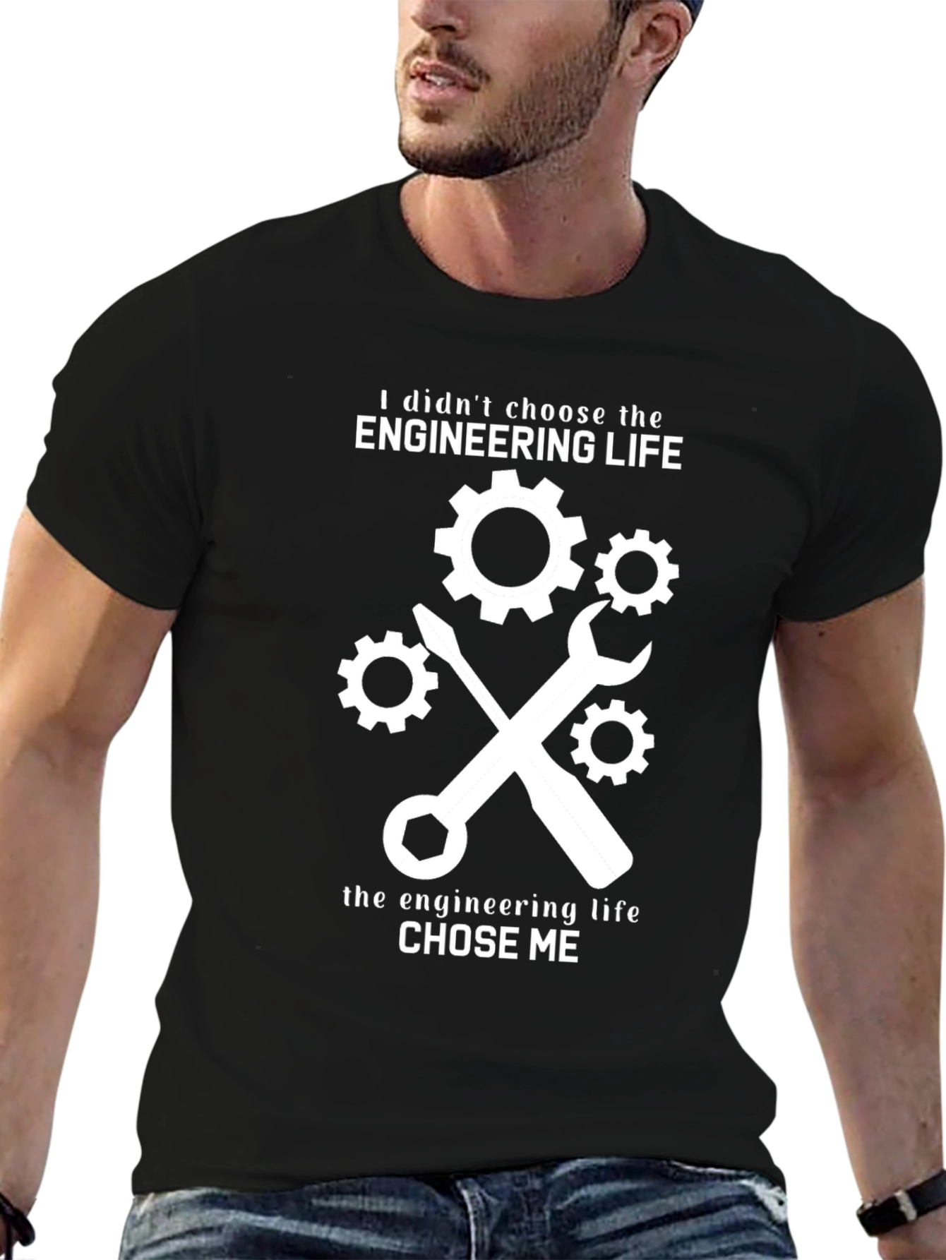 Engineering Life Graphic T-Shirt - Black Cotton