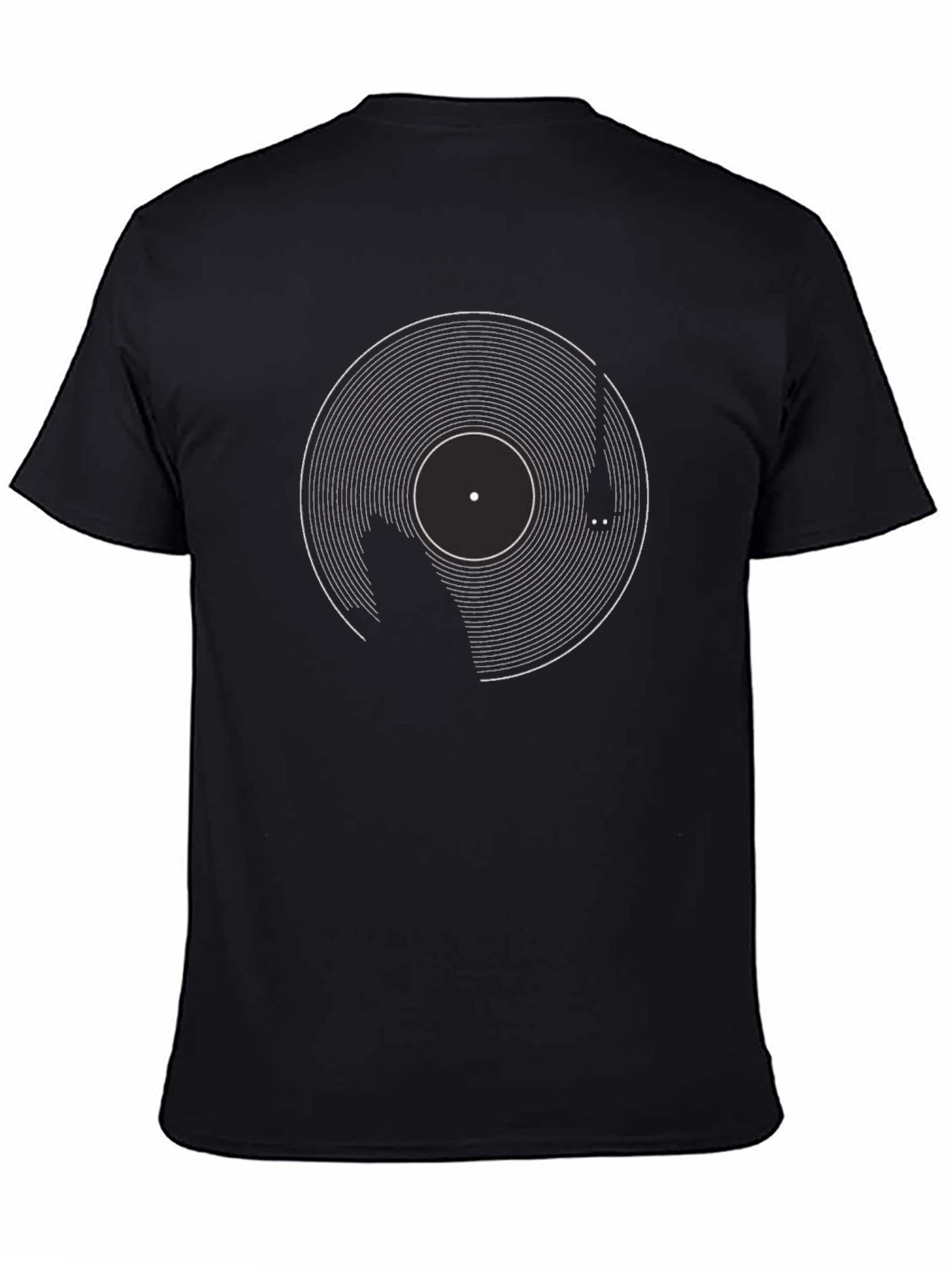 Retro Vinyl Record Graphic Tee - Black Cotton Blend