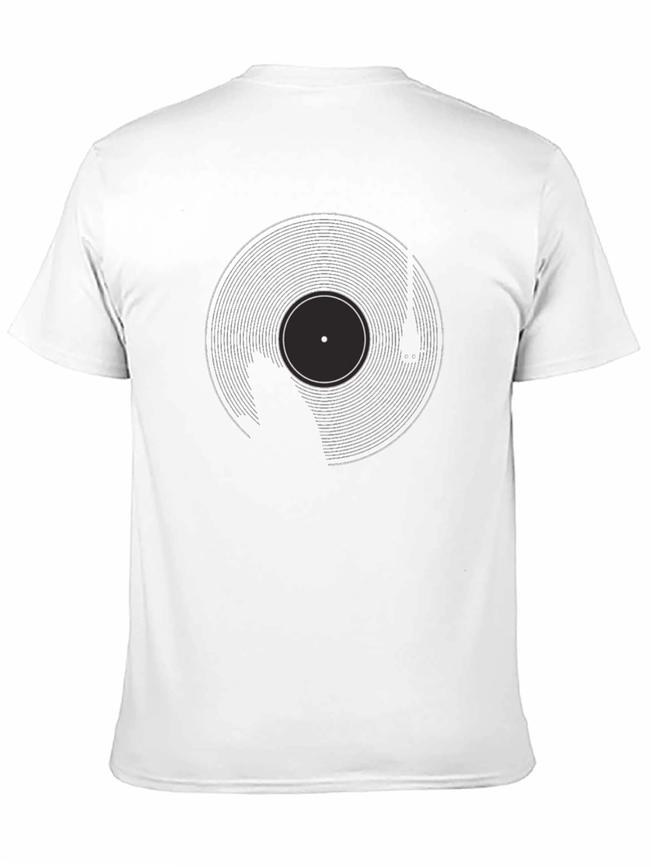 Retro Vinyl Record Graphic Tee - Black Cotton Blend