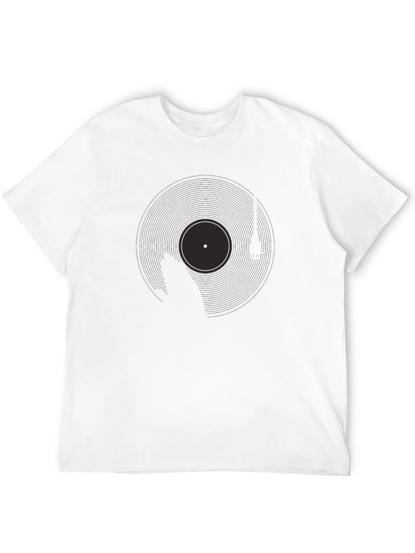 Retro Vinyl Record Graphic Tee - Black Cotton Blend