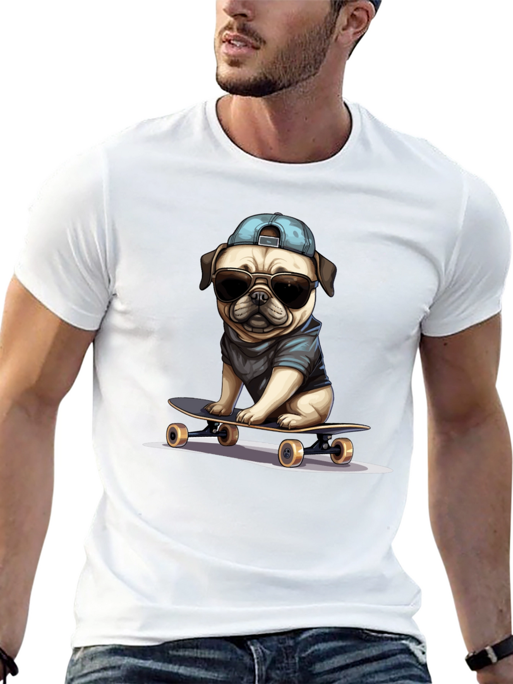 Skateboarding Pug T-Shirt – Cool Dog Streetwear Graphic Tee