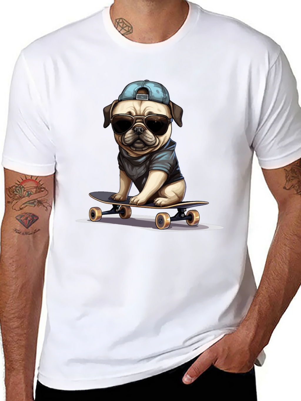 Skateboarding Pug T-Shirt – Cool Dog Streetwear Graphic Tee
