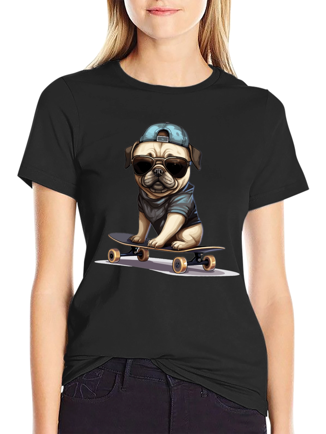 Skateboarding Pug T-Shirt – Cool Dog Streetwear Graphic Tee