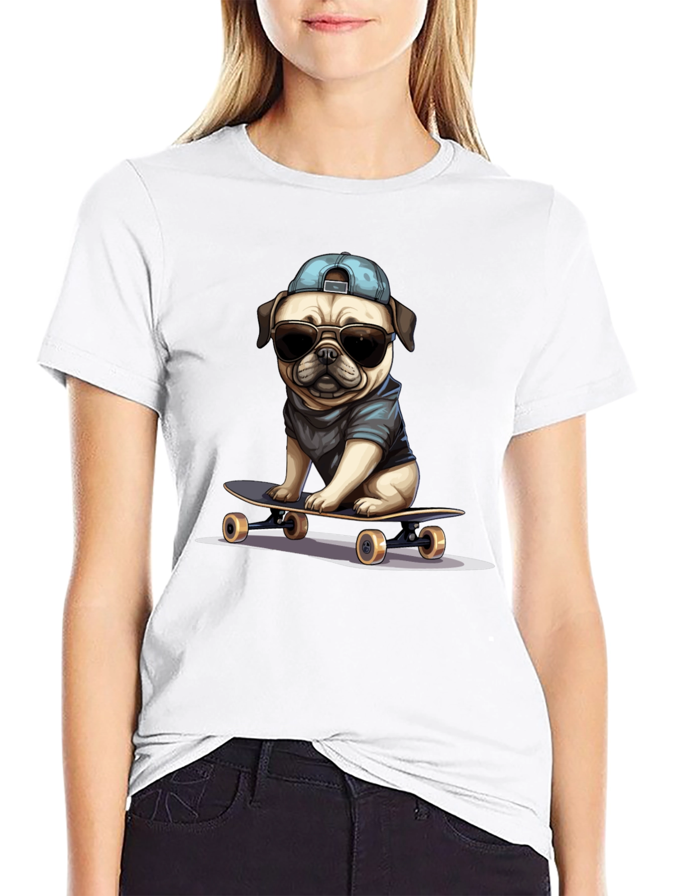 Skateboarding Pug T-Shirt – Cool Dog Streetwear Graphic Tee