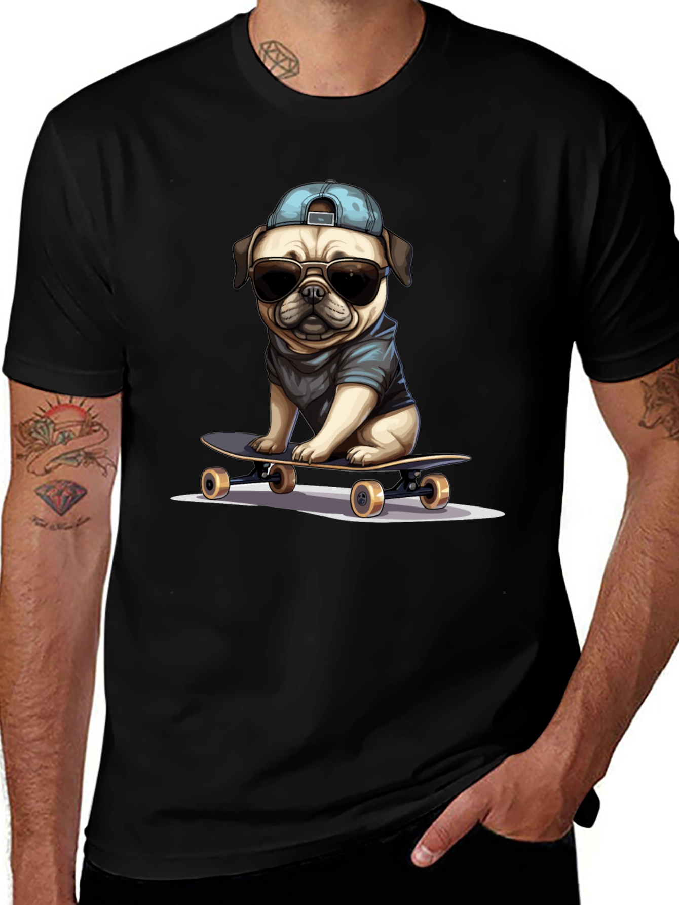 Skateboarding Pug T-Shirt – Cool Dog Streetwear Graphic Tee