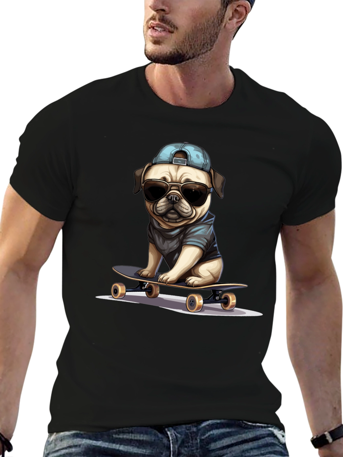 Skateboarding Pug T-Shirt – Cool Dog Streetwear Graphic Tee
