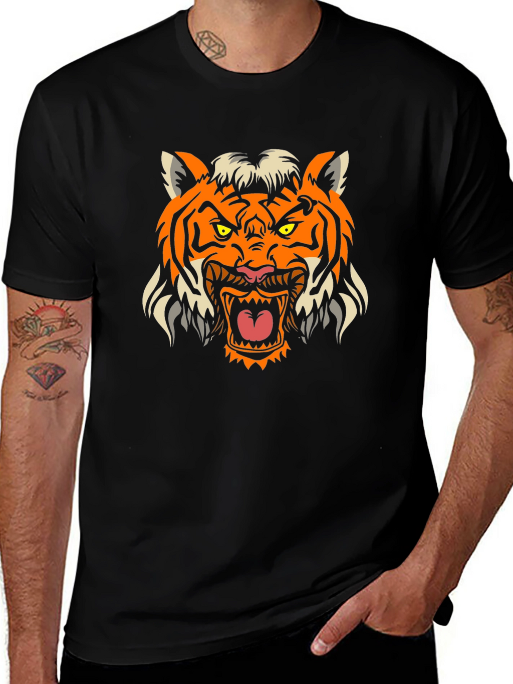 Mens Black Tiger Graphic Tee