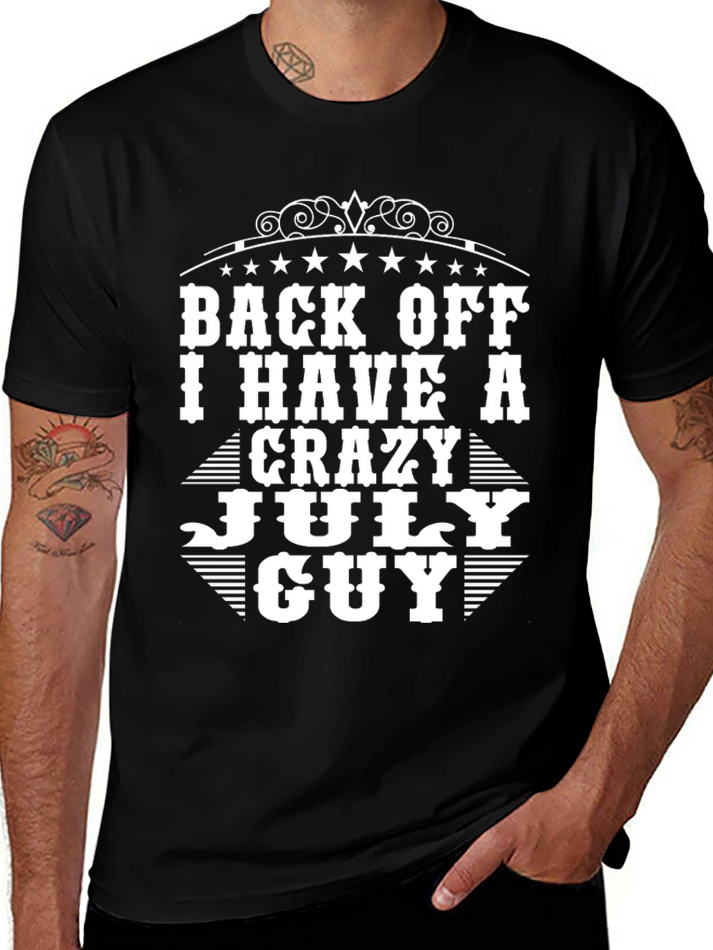 Crazy July Guy Black Graphic Tee