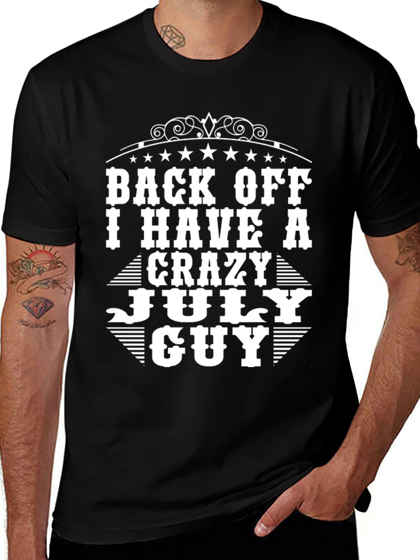 Crazy July Guy Black Graphic Tee