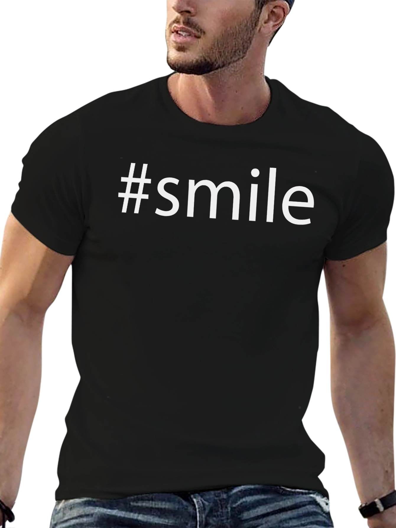 #Smile Black Graphic Tee - Modern Casual Style