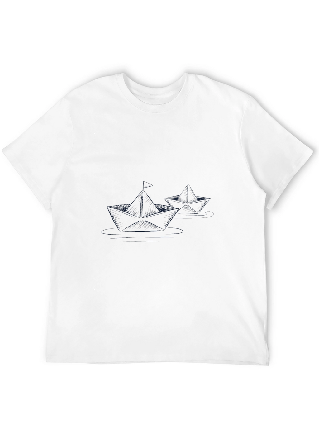Black T-Shirt with Paper Boat Design