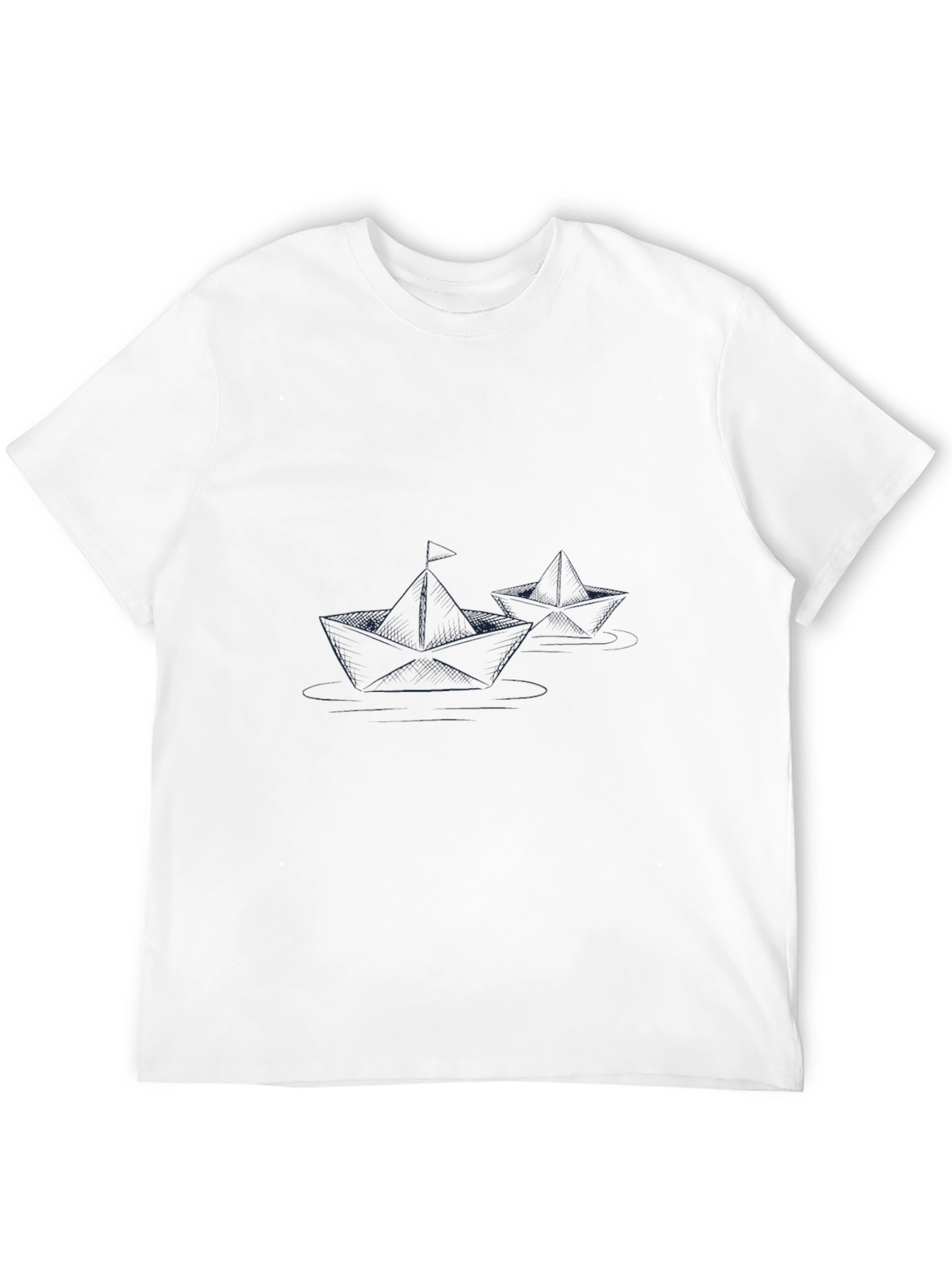 Black T-Shirt with Paper Boat Design