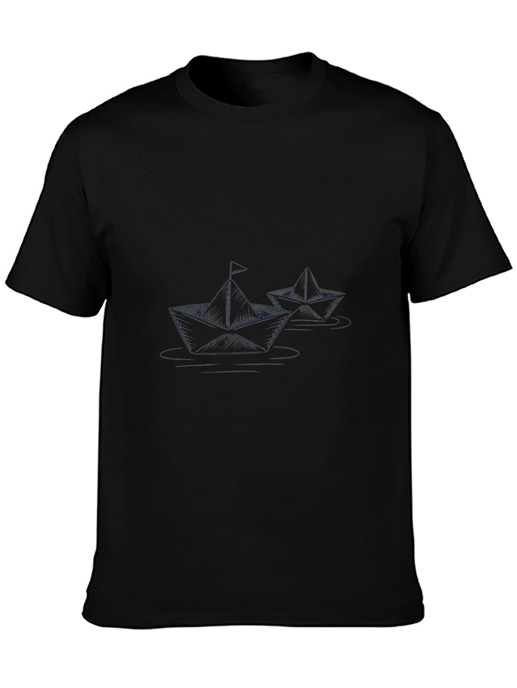 Black T-Shirt with Paper Boat Design