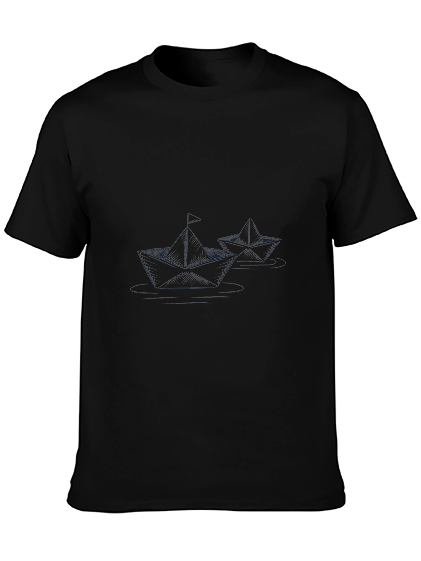 Black T-Shirt with Paper Boat Design
