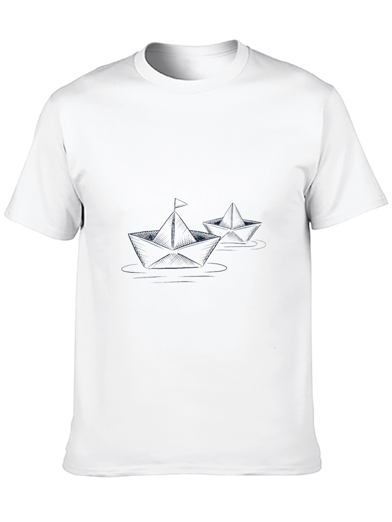 Black T-Shirt with Paper Boat Design