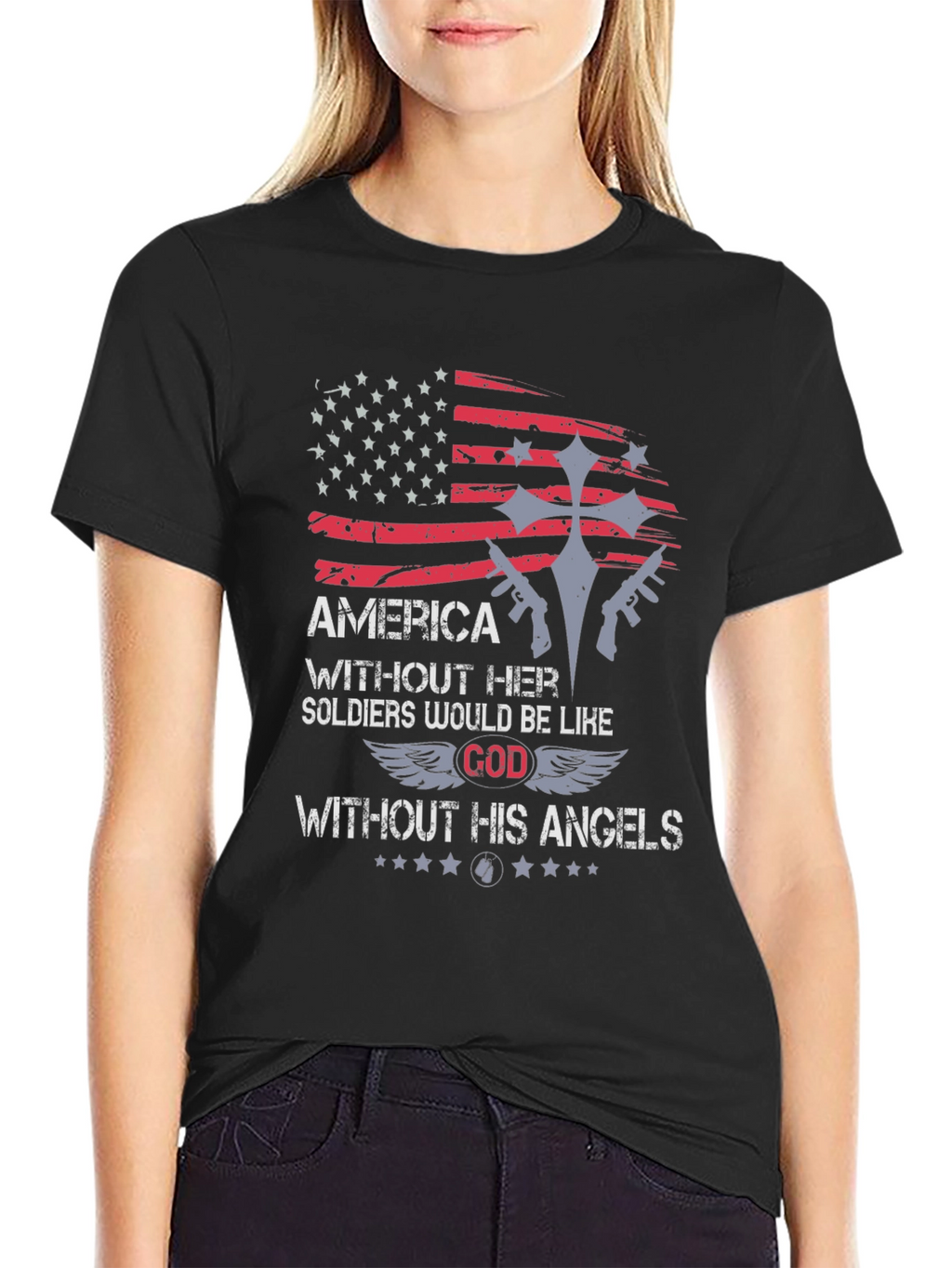 America Soldier God Angels Graphic T-Shirt