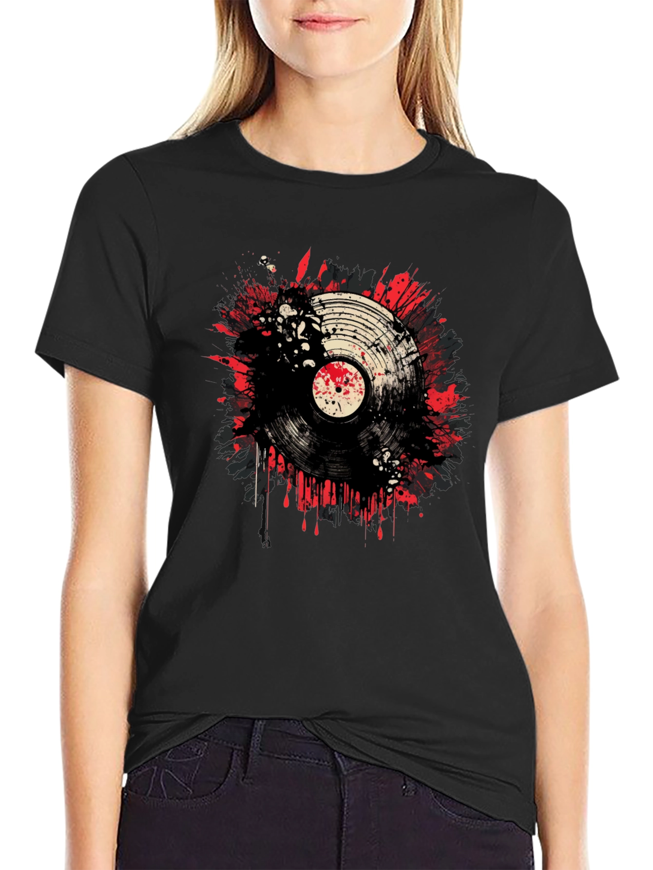 Vinyl Record Splatter Graphic Black T-Shirt