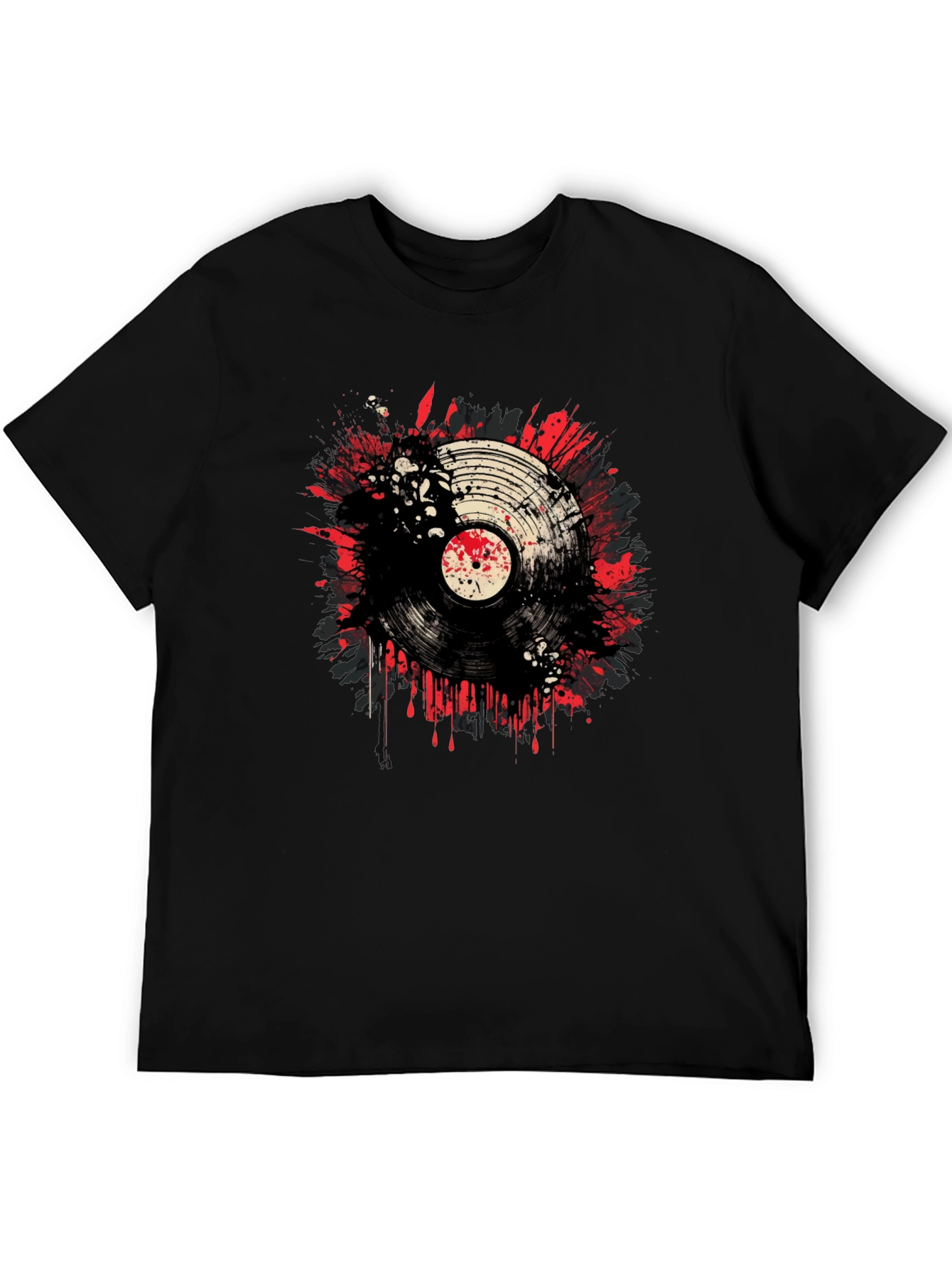 Vinyl Record Splatter Graphic Black T-Shirt