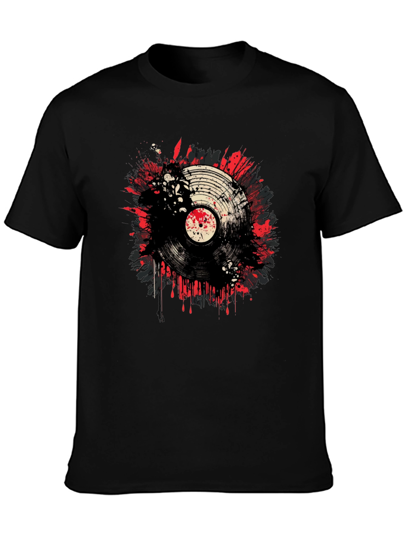Vinyl Record Splatter Graphic Black T-Shirt