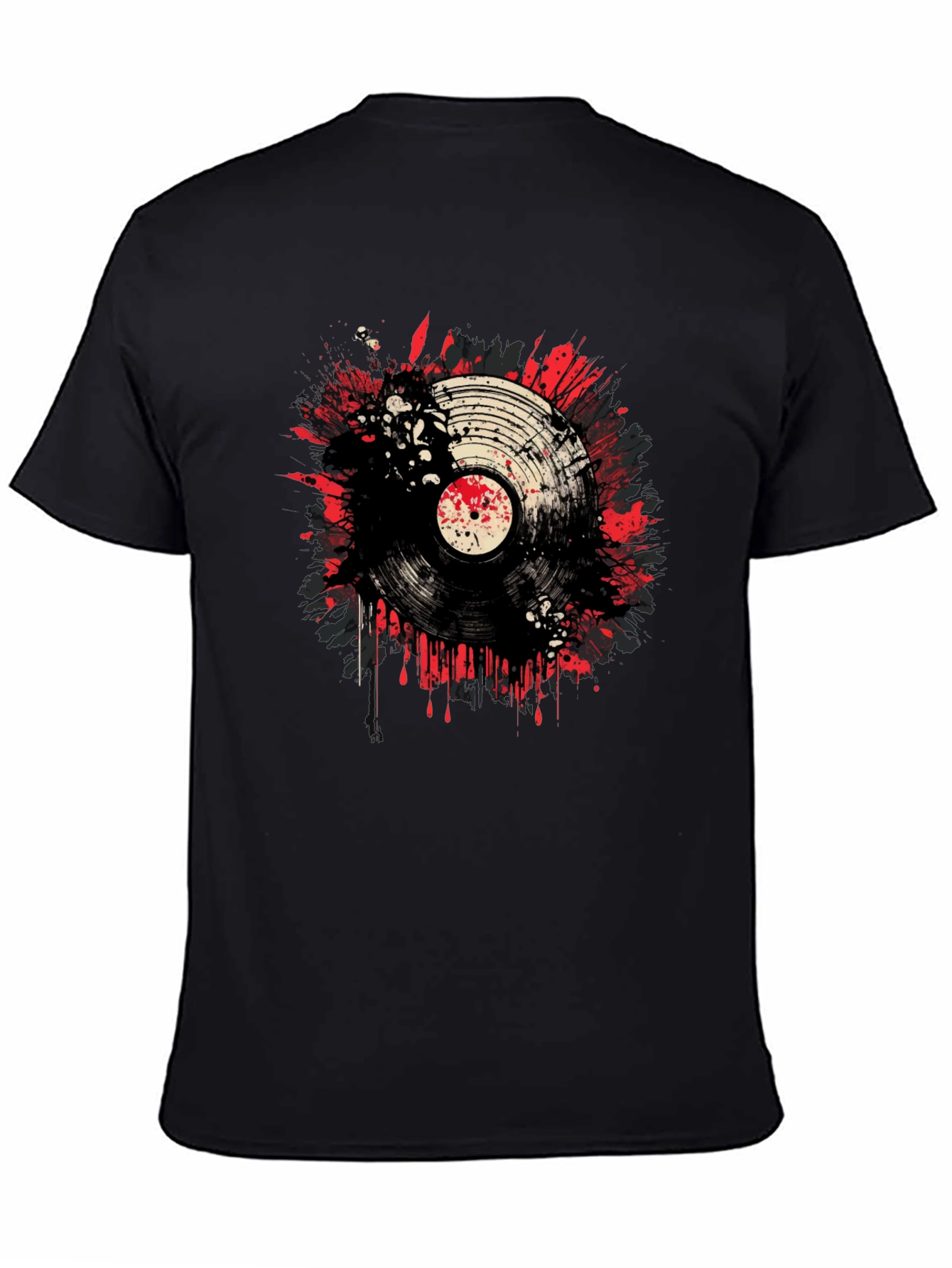 Vinyl Record Splatter Graphic Black T-Shirt