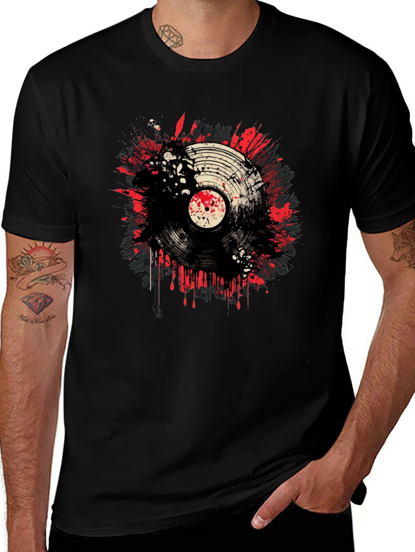 Vinyl Record Splatter Graphic Black T-Shirt