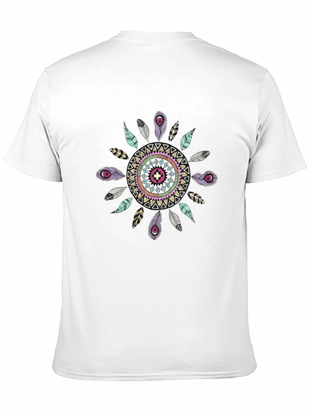 Boho Feather Mandala Mens Black T-Shirt