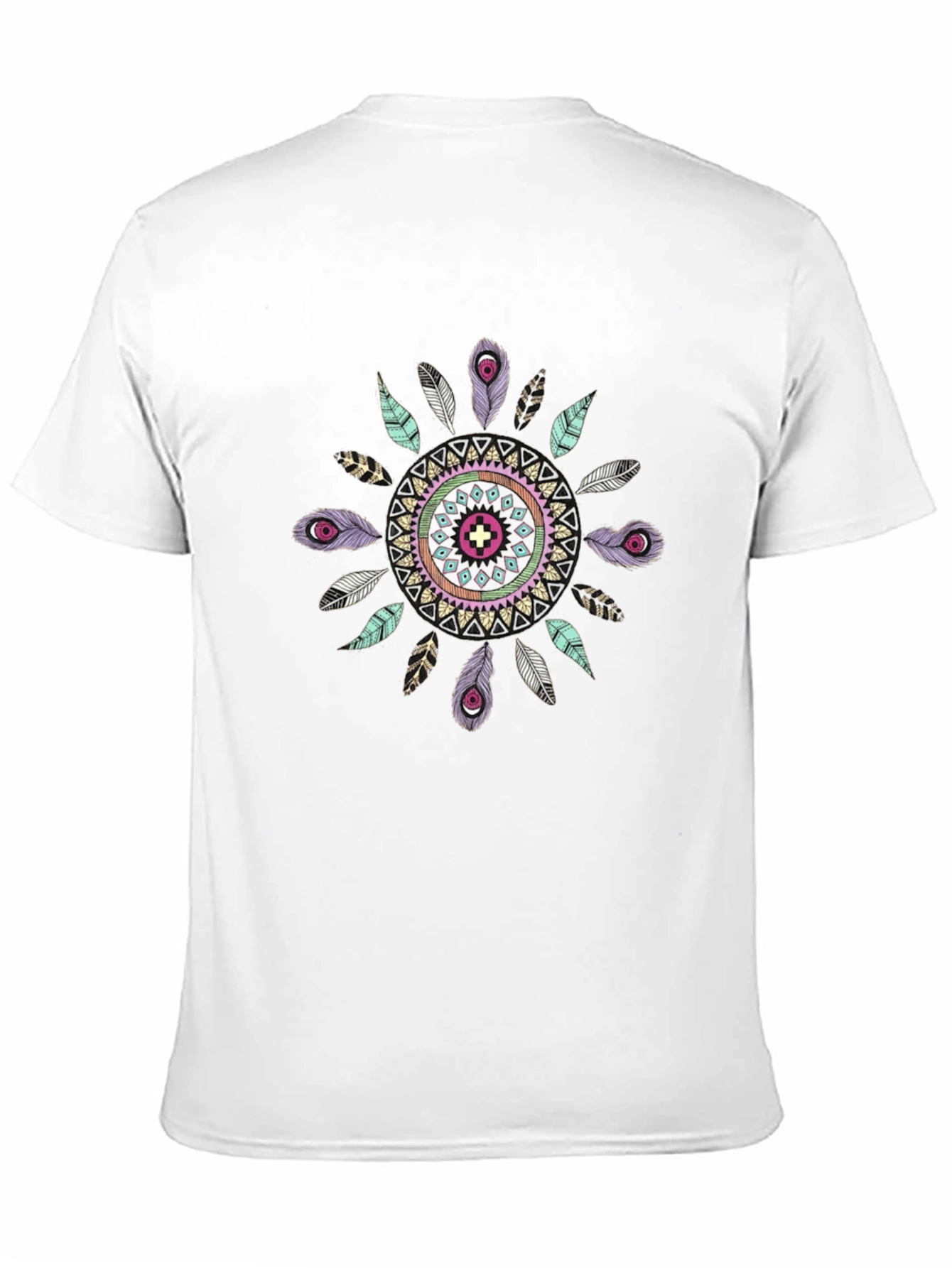 Boho Feather Mandala Mens Black T-Shirt